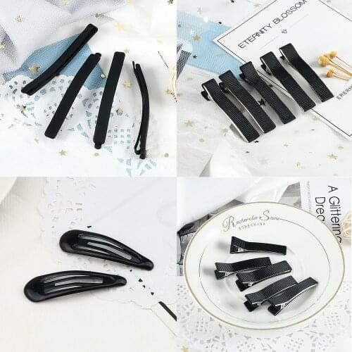 10-12 PCS/Set Fashion Girls Cute Black Ribbed Band Hair Clip Word Folder Waterdrop Shaped Hairpin Barrettes Hair Accessories Set