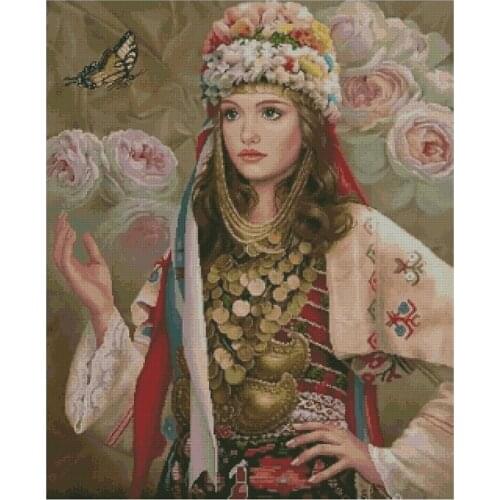 Fashion Embroidery Girl and Butterfly Modern Counted Cross Stitch Kits UK with 100% Cotton Floss & Free Shipping for Wall Decor