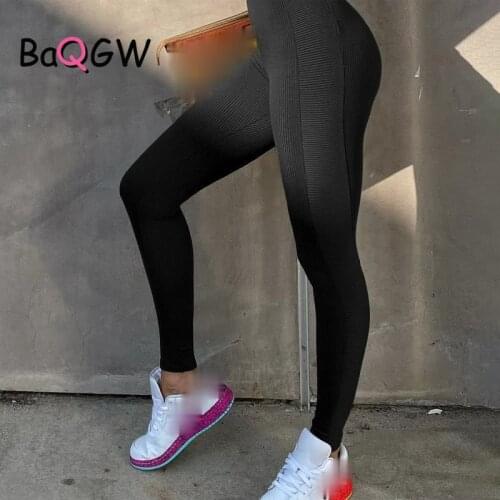 High Waist Fitness Workout Tight Leggings Women Ribbed Knitted Bodycon Solid Leggings Ladies Joggers Sweatpants Female Solid New