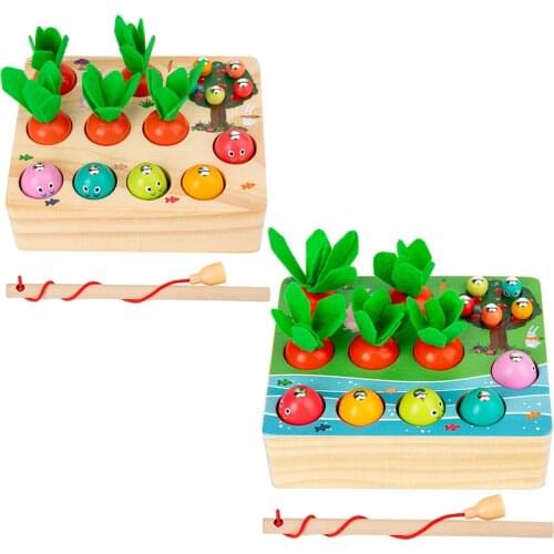 Educational Wood Plucking Radish Fishing Catch Worm Toy Puzzle Boys Girls