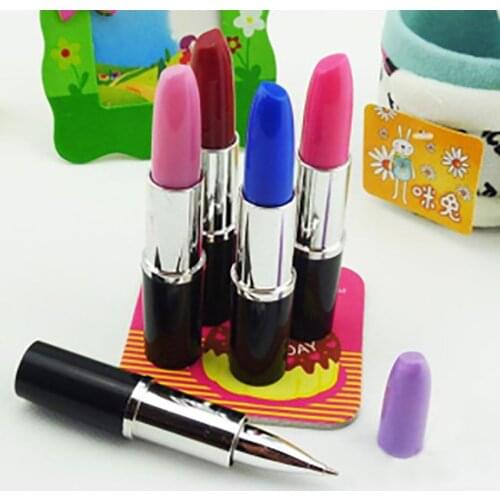 Creative Lipstick Shaped Ballpoint Pen Students Stationery 1.0mm Replaceable Refill Blue Ink Writing Pens Office School Supplies