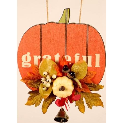 Halloween Maple Leaf Fall Wreath Pumpkin Garland Home Outdoor Decor W/Bells