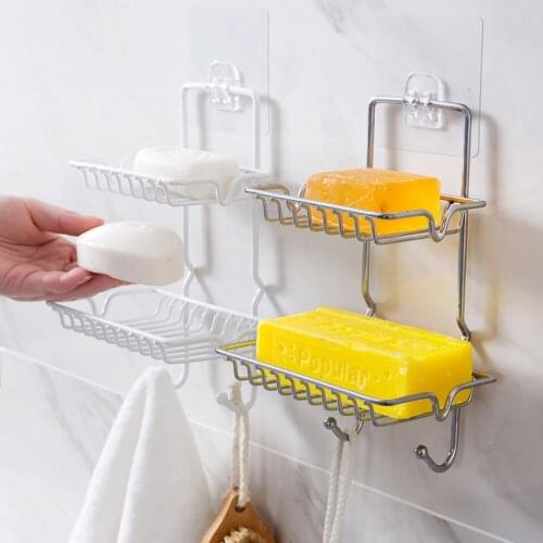 OTHERHOUSE Stainless Steel Double Layers Soap Dish Holder Bathroom Storage Shelf Soap Box Tray Support Plate Draining Holder