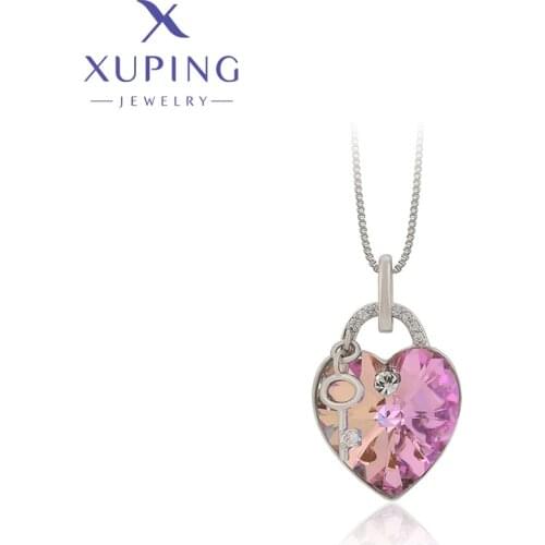 Xuping Jewelry Fashion New Arrival Heart Shaped Crystals Pendant Necklaces Birthday Women Gifts 40421