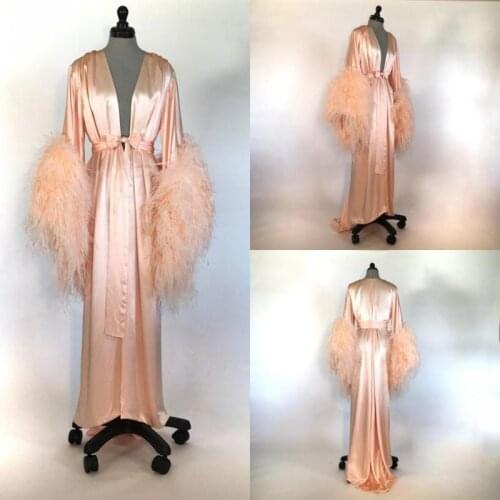 Sexy Women Robe Fur Nightgown Bathrobe Sleepwear V Neck Bridal Robe with Belt Wedding Party Gifts Bridesmaid Dress