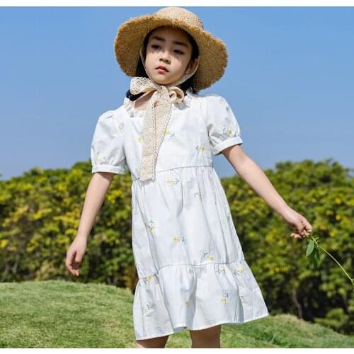 2021 Girl Dress Summer Casual Floral Print Teenager Girls Short Sleeve Dress Elegant Kids Dresses for Girls Children Clothing