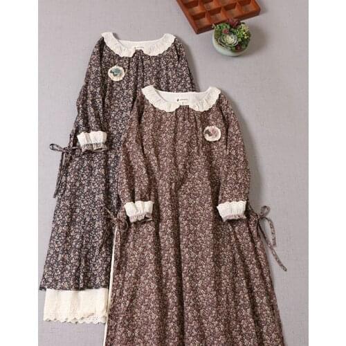 Japanese literary double cotton yarn stripe dress long-sleeved spring dress