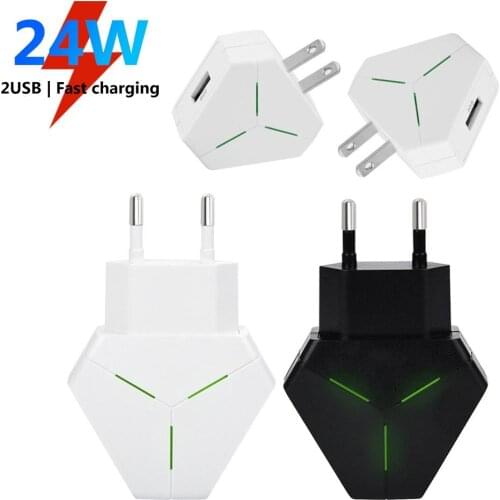 2Pcs Portable Travel Charger 2 USB Ports Fast Charging Wall Charger Power Adapter for Mobile Phone Charger Adapter US/EU Plug