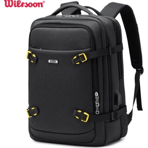 WIERSOON 48L Male Expandable Large Capacity Travel Backpack Men 17 inch Laptop USB Recharging Multi-layer Space Travel Male Bag