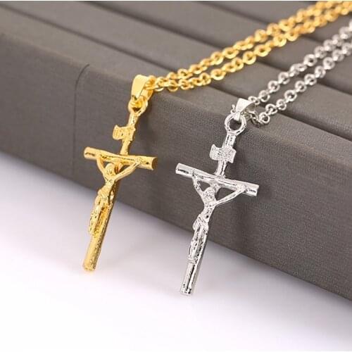 Religious Christian God Cross Crucifix Pendant Necklace for Men Women Gold/Sliver Plated Jesus Link Chain Wholesale Jewelry Gift