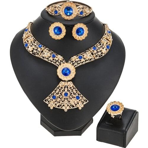 Luxury African Wedding Bridal Jewelry Luxury Dubai Gold Jewelry Sets for Women Necklace Bracelet Ring Stud Earrings Set