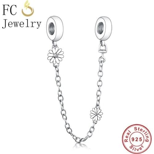 FC Jewelry Fit Original Brand Charm Bracelet 925 Sterling Silver Flower Daisy Beads Safety Chain & Clip Lock Berloque DIY 2020