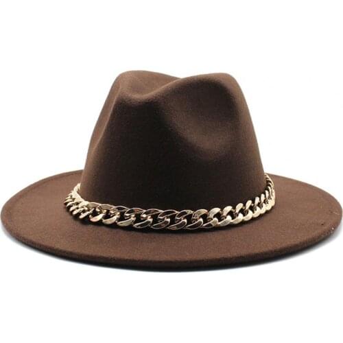 Hat Big Chain Wide Brim Autumn Winter Sun Protection All Match Felt Hat for Daily Wear