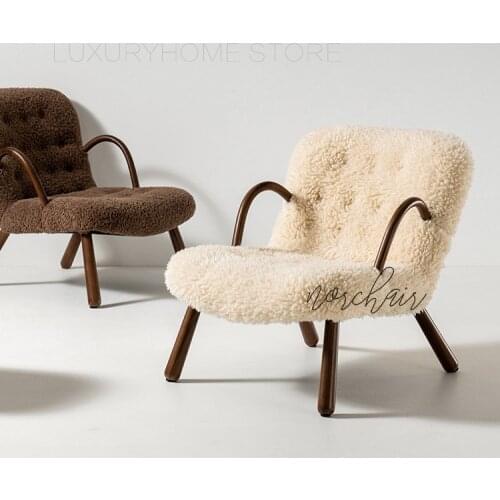 Modern Fashion Nordic Luxury Design Solid Walnut Wooden Upholstered Soft Cover Lounge Relax Leisure Chair Sofa With Ottoman 1PC