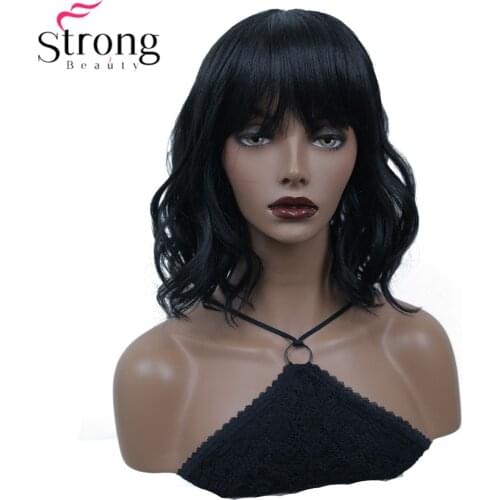 StrongBeauty Womens Medium Black Wig Natura Curly Synthetic Wigs Hair