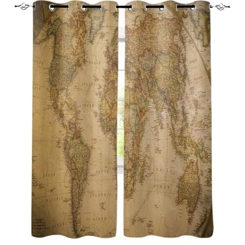World Map Retro Blackout Curtain Bedroom Kitchen Window Curtain Home Decor Curtains for Living Room