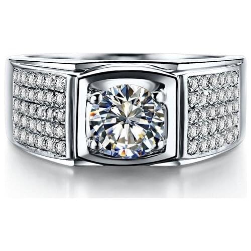 Test Positive 1Ct Round Cut D VVS1 Moissanite Male Marriage Ring White Gold 18K AU750 Mens Engagement Rings