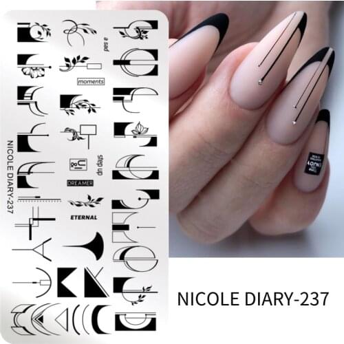 NICOLE DIARY French Line Nail Stamping Plates Flower Leaves Design Stamp Template Abstract Face Stripe Printing Stencil Tools
