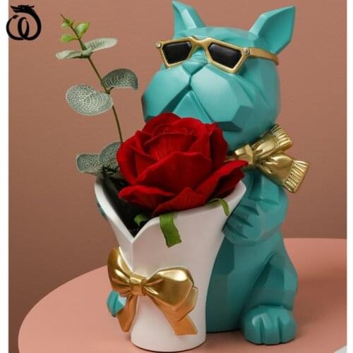 WU CHEN LONG Creative Resin Lucky Bulldog Vase Art Sculpture Animal Dog Statue Key Porch Storage Box Home Decoration Gift R5912