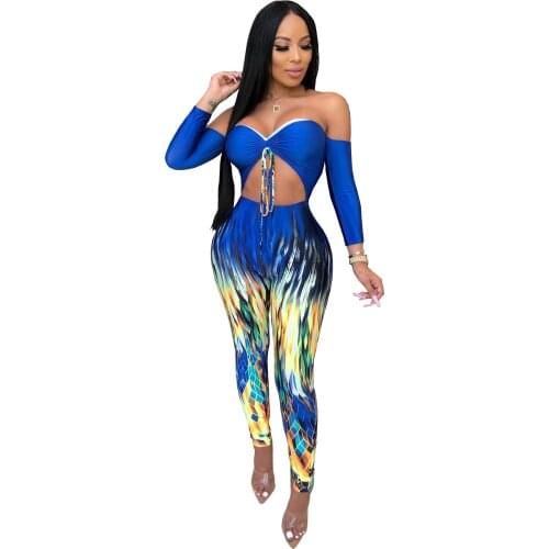 Womens Wrapped Chest Printing Jumpsuit Party Club Casual Romper