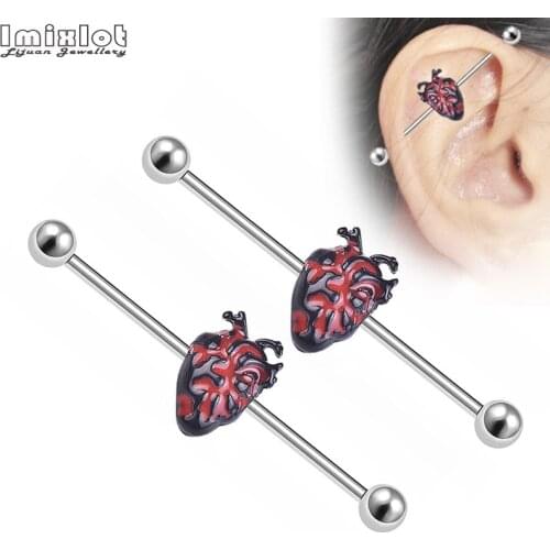 1PC Fashion Skull Enamel Long Ear Piercing Industrial Barbell Ring Straight Bar Tragus Helix Ear Piercing Body Jewelry 14G