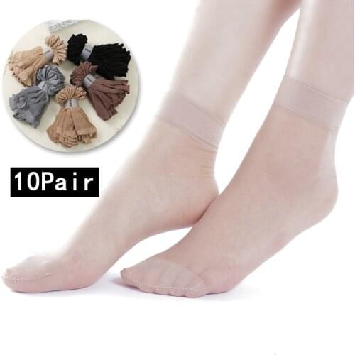 10 Pairs/ Lot New Summer bamboo female Short Socks Womens socks Thin Crystal Transparent Silk Socks Girl Ankle Sox black