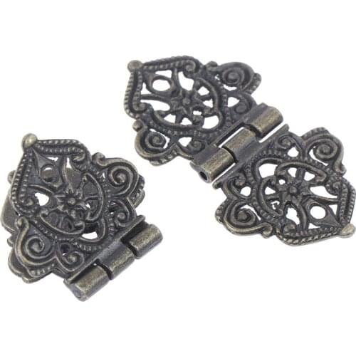 2pcs 24*54mm Vintage Alloy Hollow Flower Hinge Chinese Furniture Hardware Metal Hinges Cabinet Door Butt Hinges For DIY Box