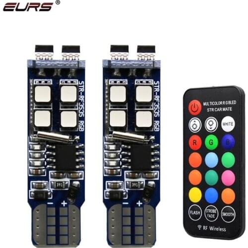 2pcs T10 W5W Led 194 168 W5W Silicone Car RGB LED Side Wedge Light Dome Reading Lamp Decoration Lights Remote Controller 12V