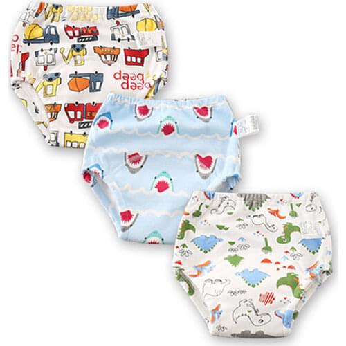 3 pcs Washable Cartoon Cloth Diapers Nappies Reusable Cotton Training Pants Toddler Potty Training Underwear for Baby Boys Girls