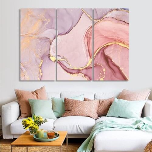 Modern Abstract Pink Marble Artwork 3 Canvas Paintings DIY Stretched Posters Prints Wall Art Picture for Living Room Home Decor