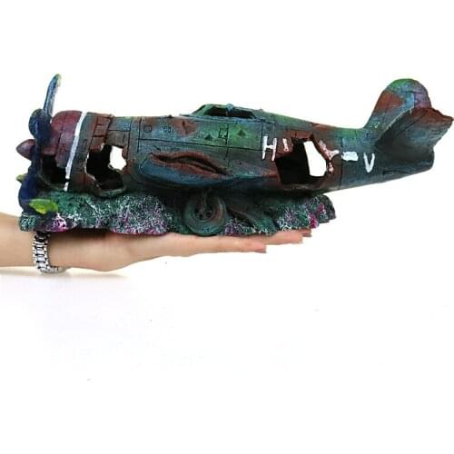1pcs 2 size Resin Fish Tank Ornament Cave Aquarium Decoration Damaged Battleplane Plane