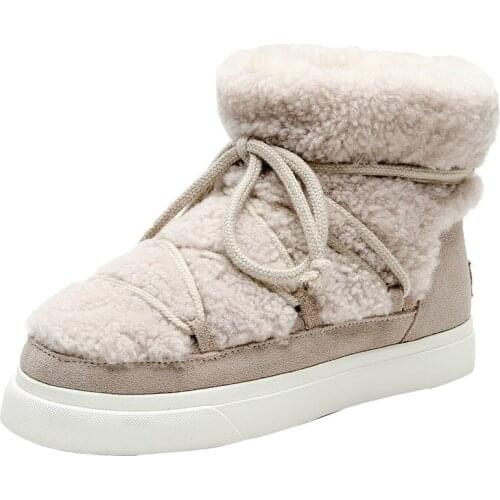 Sweet Women Wool Cow Suede Ankle Boots Female Big Size Snow Boots Dancing Casual Shoes Women Newest Flats Platform Boots