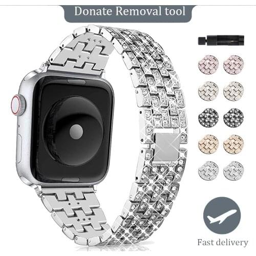 Stainless Steel Band for Bracelet Apple Watch 44mm Wristband Jewelry Diamond Iwatch Series SE 6 5 4 3 38/40/42MM Belt Loop Strap