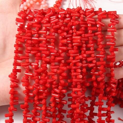 Apx 135pcs/lot 3x8mm Flat Hole Tube Red Coral Loose Beads For Jewelry Making Charms Beads for DIY Necklaces&Bracelets Wholesale