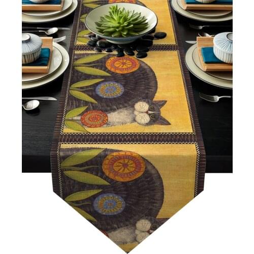 Pet Kitten And Flowers Table Runner Table Flag Home Party Decorative Tablecloth Table Runners