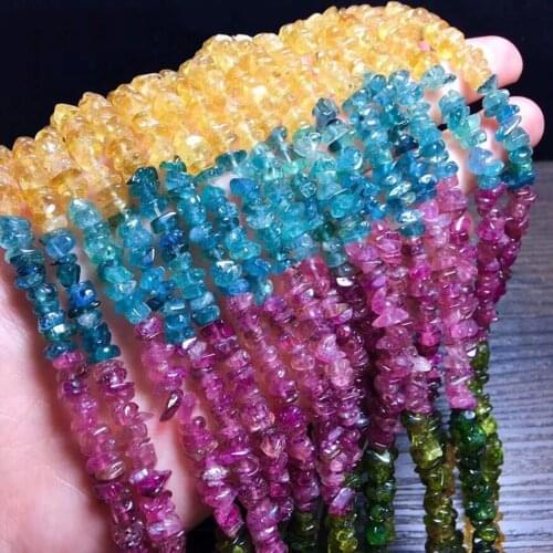 ICNWAY AAA Tourmaline 5-8mm Natural Gemstone gravel Beads for Silver 925 Jewelry Necklace Earring Bracelet 15inch