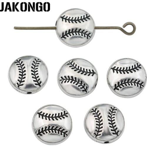 JAKONGO Round Volleyball Spacer Beads Antique Silver Plated Loose Beads Jewelry Making Bracelet Accessories DIY 15pcs/lot