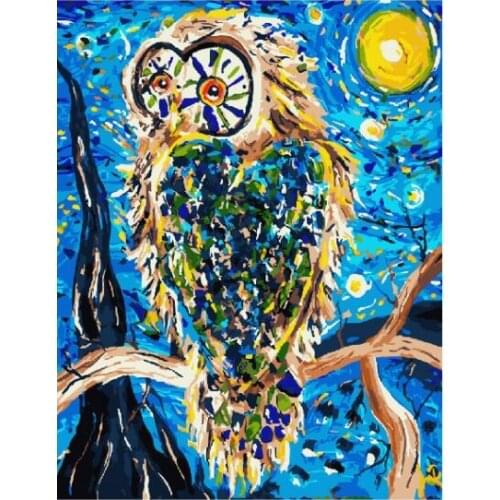 Surreal owl Diy oil painting by numbers animals wall decor canvas picture for living room Modular coloring paint by number craft
