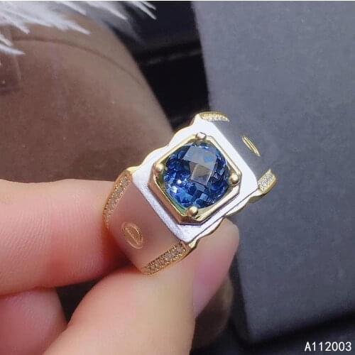 KJJEAXCMY fine jewelry 925 sterling silver inlaid natural blue topaz new men ring trendy Support Detection