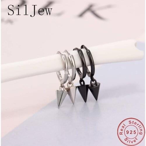 Classic 925 Sterling Silver Personality Punk Cones black and white Hoop Earrings for Women Fine Jewelry Accessory Gift