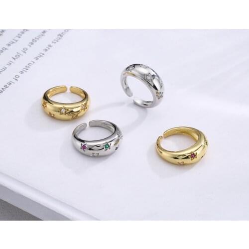 HECHENG,Star Zircon Ring,Cooper Jewelry ,Multi Color Stone Accessries ,For Women Girls Gifts