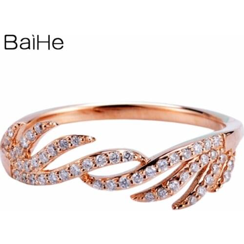 BAIHE Solid 14K Rose Gold 0.16CT Certified H/SI Round 100% Genuine Natural Diamonds Engagement Women Trendy Fine Jewelry Ring