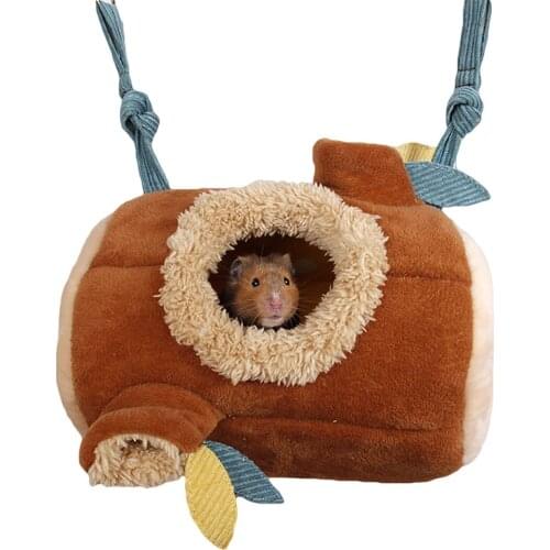 Creative Small Pet Hamster Bed Tree Stump Shape Warm Winter Mole Tunnel Small Animal Hanging Bed Hamster Nest Pet Warm House