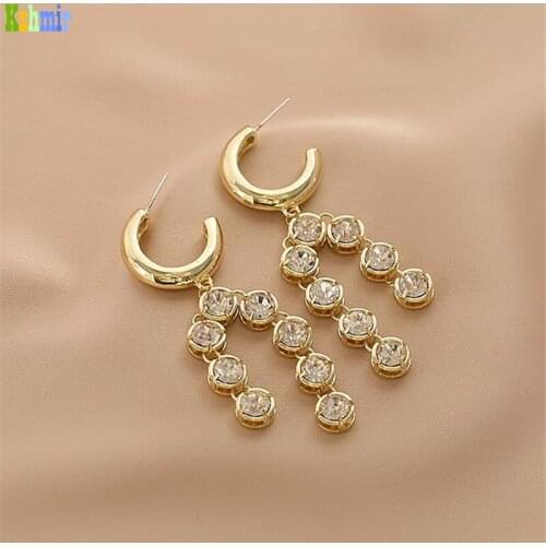 Kshmir 2021 Exaggerated Metal C-Ring Womens Senior Fashion Zircon Fringe Earrings web celebrity Earring Jewelry Gift