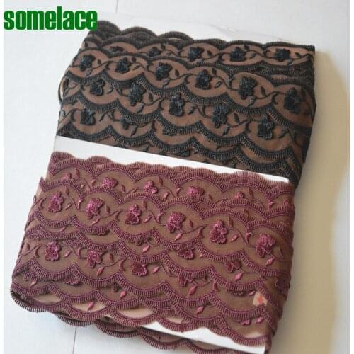 3.5cm wide(5yds/lot)black~dark red wavy gauze floral embroidery lace Hight quality lace fabrics embroidered lace2018102702