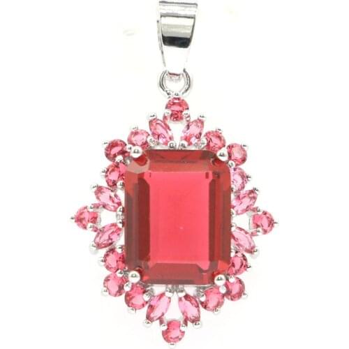 36x22mm Delicate Fine Cut Created Pink Raspberry Rhodolite Garnet For Womans Daily Wear Dating Silver Pendant