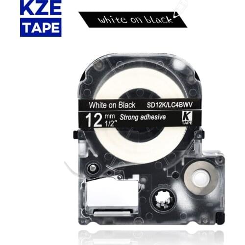 Epson label tape 12mm White on Black SD12K LC4BWV ribbon cassette tape for KingJim label maker LW-300 LW400Epson label printer