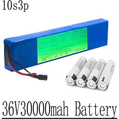 18650 Lithium Ion High-Power Capacity Electric Bicycle Battery, 36V 30Ah 10S 3P, 250W-500W 42V, Equipped With 15A BMS