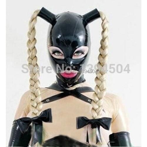 New hot sexy exotic women woman girl Latex Mask Twist braids female pigtail hoods Fetish cekc uniform headgear zentai