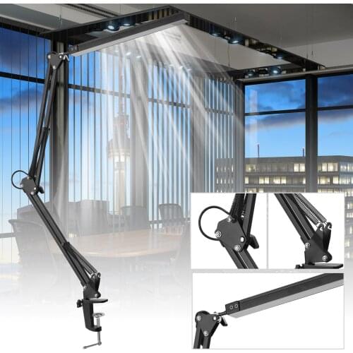 LED Light Metal Desk Lamp with Clip Long Arm Scalable Three Colors Foldable Reading Lamp Living Room Computers Multipurpose Lamp